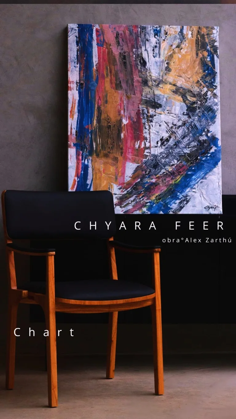 CoLLab de Chyara Feer com a CHART MOVEIS E DESIGN, com pintura abstrata e cadeira em ambiente interno.