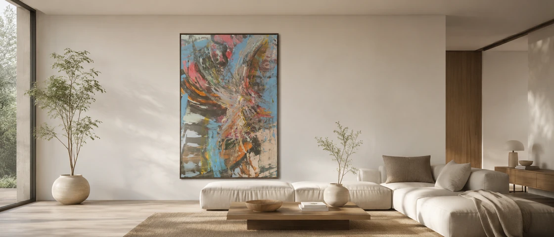 A Fênix, obra de Chyara Feer em ambiente claro.