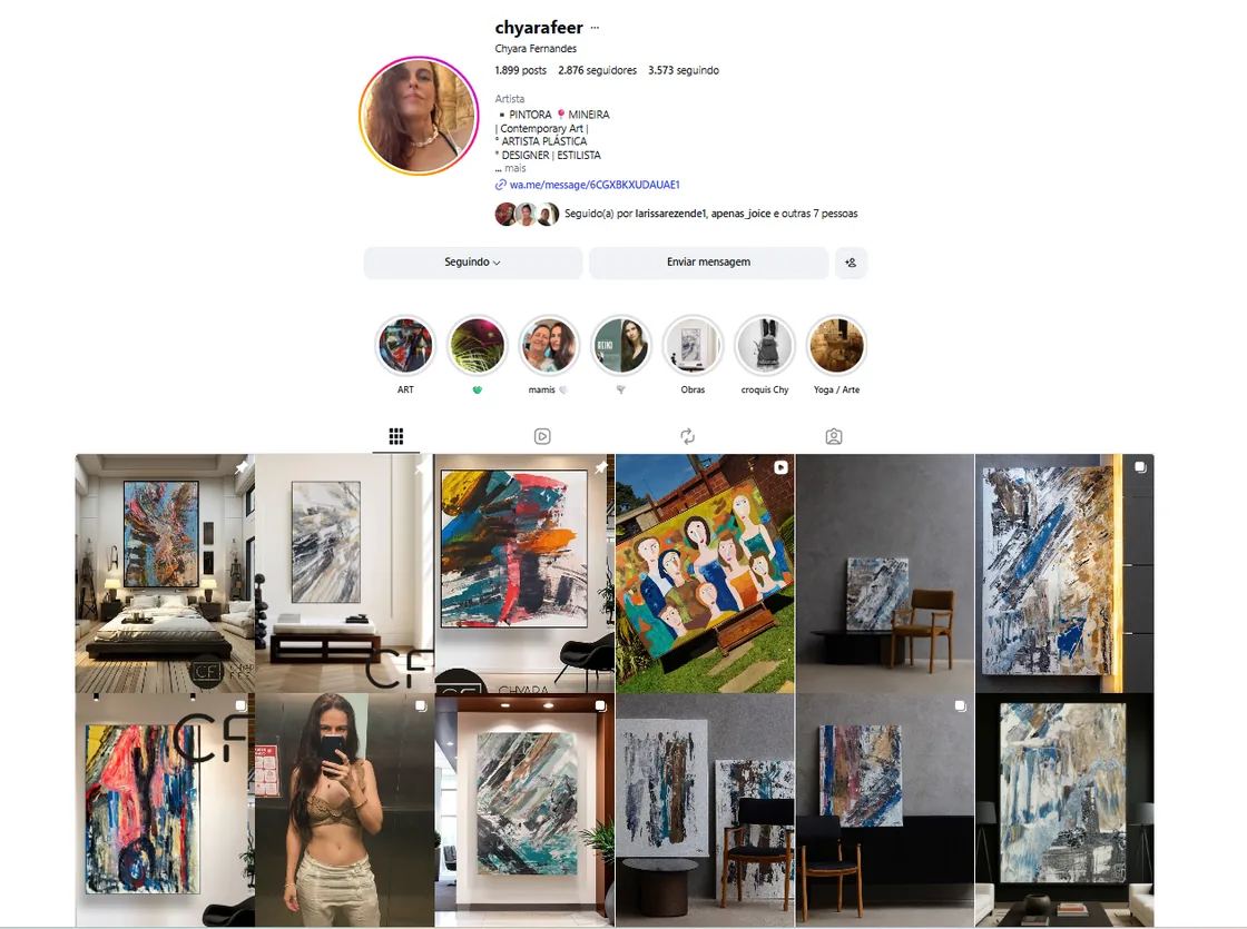 Prévia visual do Instagram de Chyara Feer.